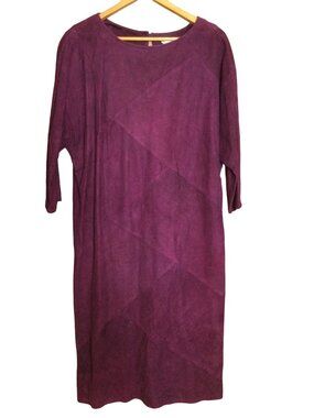 Vintage West Bay Lamb Suede Midi Dress Size L Wine Asymmetrical Patchwork Design